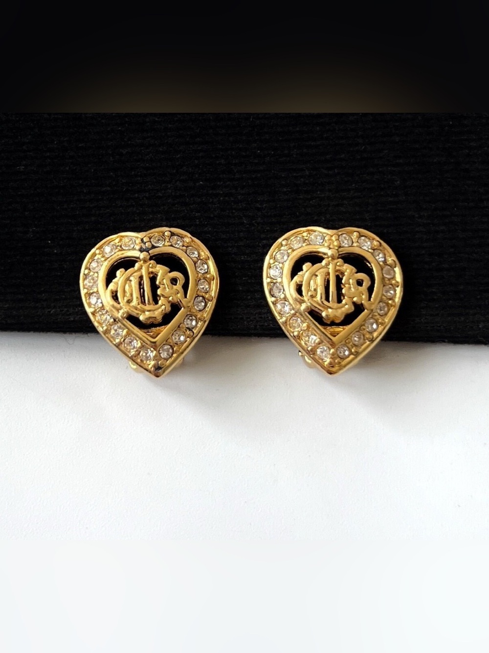 Christian Dior clip on earrings Heart Crystal logo clip